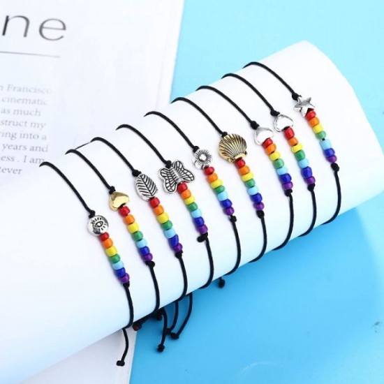 8Pcs Pride Bracelet Lgbtq Accessories Rainbow Bracelets Lesbian Pride Gift Friendship Handmade Cord Bracelets